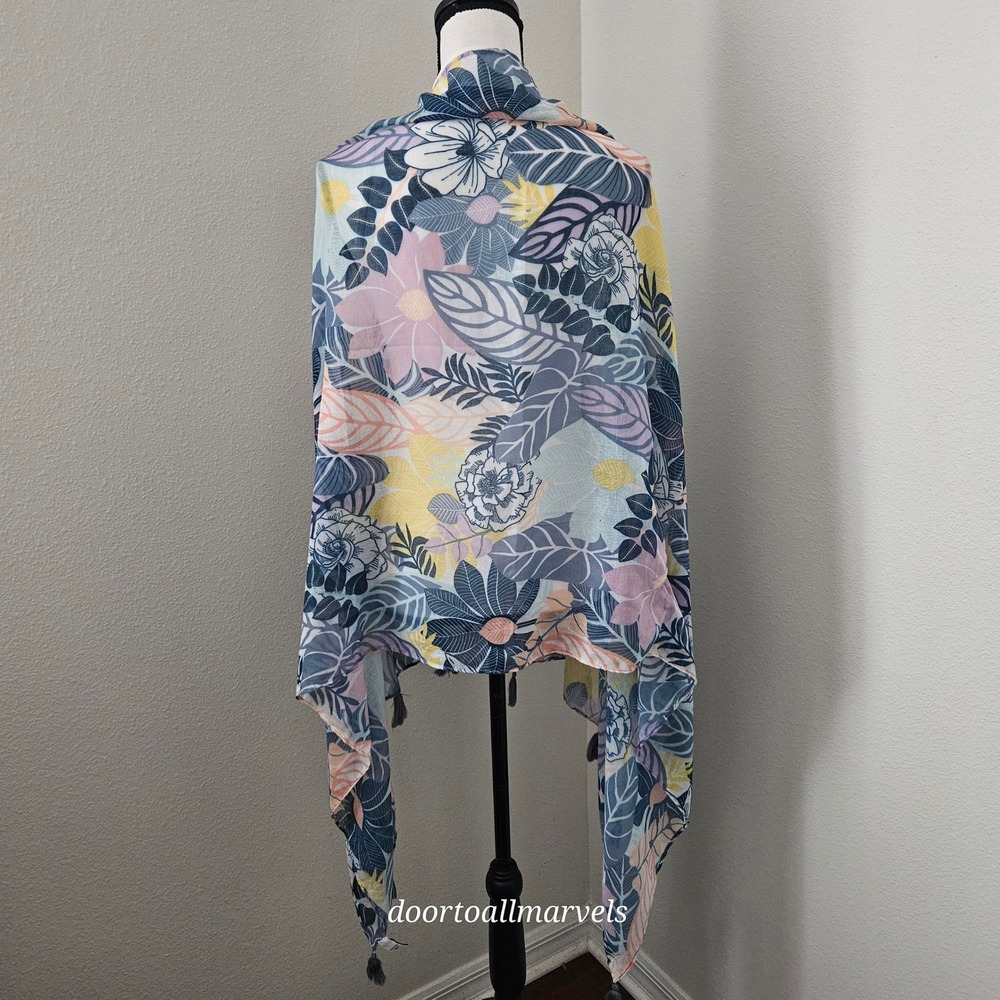 Vera Bradley Botanical Floral Tassel Scarf Shawl Wrap Coverup Pastel Lightweight